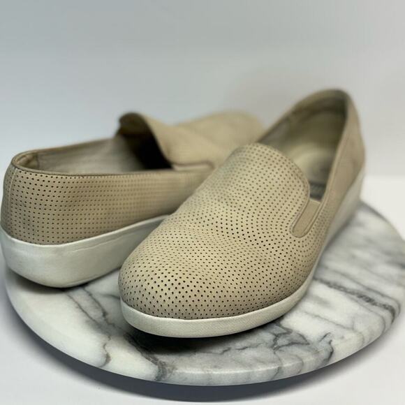 Fit Flops Shoes Woman's 9 Tan F-Pop Skate Perforated Nubuck‎ Leather Comfort - Picture 1 of 14